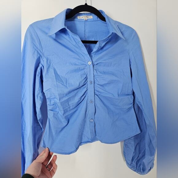 Moussy Blue Rouched Button Down Long Sleeve Top F - Picture 5 of 9